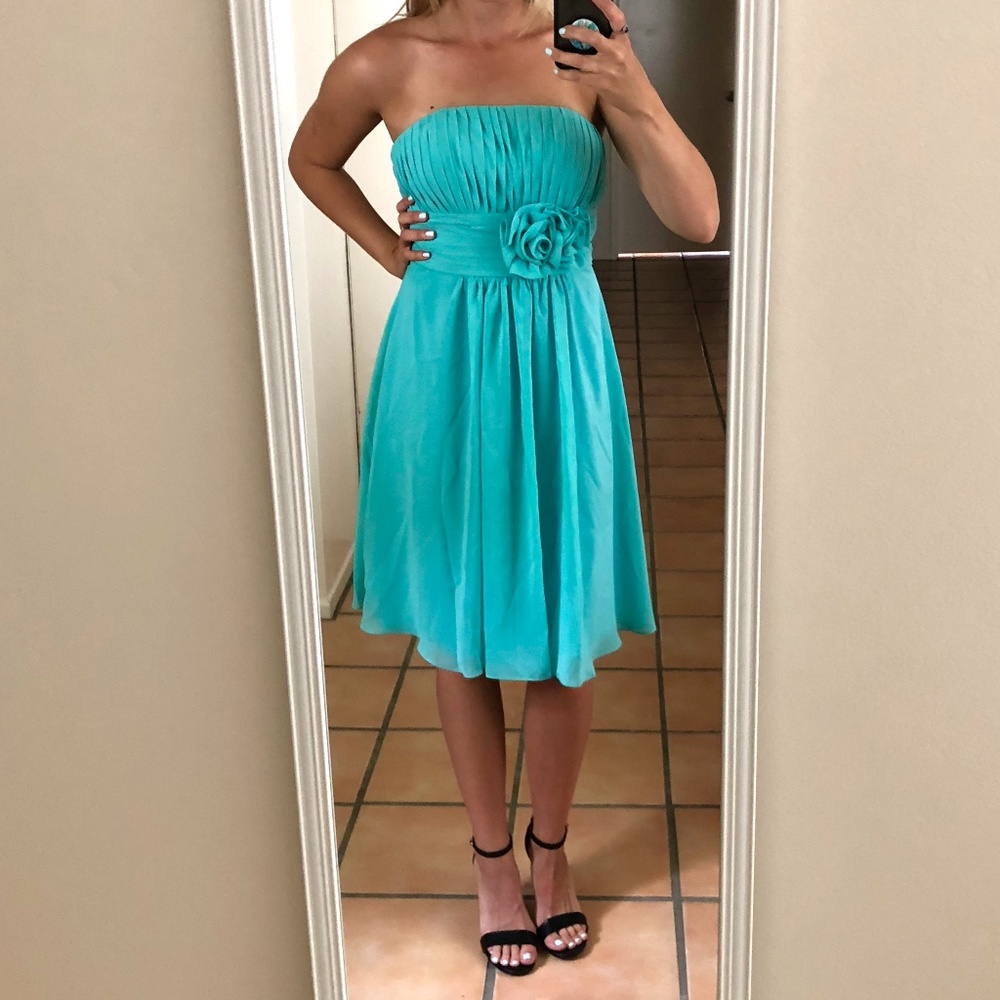 Teal, Strapless,  Azazie Bridesmaid Dress